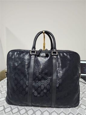 Authentic Gucci GG Imprimé Briefcase/Laptop Bag Navy Blue